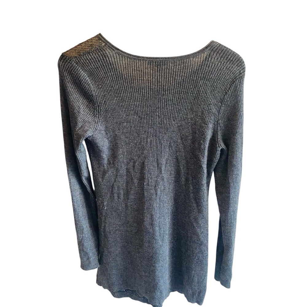 EILEEN FISHER Gray Wool Blend Ribbed Metallic Thread Sweater - Picture 2 of 4